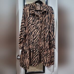 EASEL Womens Black & Tan Zebra Print Shirt Dress